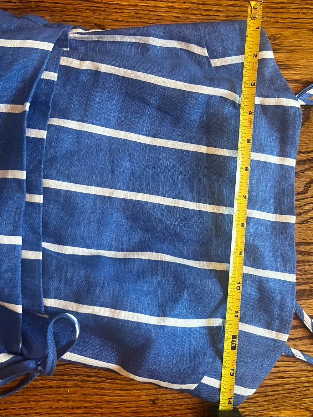 Faithfull the Brand Blue & White Striped Linen Wrap Dress Size M